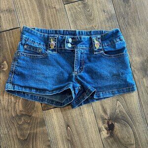 Floral Embroidered Blue Jean Shorts